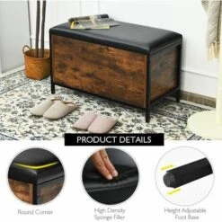 Rustic Shoe Changing Bench Flip Top Storage Ottoman Bed End Stool W/ Padded Seat -Living Room Furniture Store 37017508 3