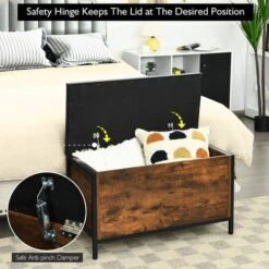 Rustic Shoe Changing Bench Flip Top Storage Ottoman Bed End Stool W/ Padded Seat -Living Room Furniture Store 37017508 5