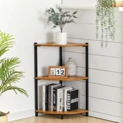 Livingandhome 3 Tier Corner Bookcase Storage Unit With Black Frame