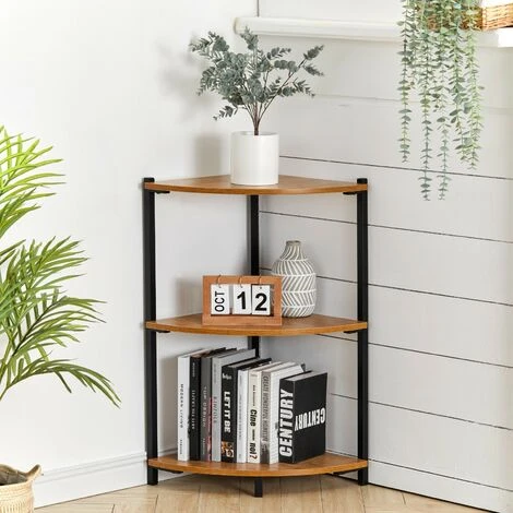Livingandhome 3 Tier Corner Bookcase Storage Unit With Black Frame 3 Livingandhome 3 Tier Corner Bookcase Storage Unit With Black Frame