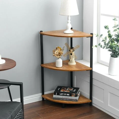 Livingandhome 3 Tier Corner Bookcase Storage Unit With Black Frame 4 Livingandhome 3 Tier Corner Bookcase Storage Unit With Black Frame - Image 2