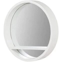 WHITE White Round Mirror With Shelf -Living Room Furniture Store 37394328 3