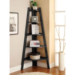 5 Tier Corner Shelf Stand Wood Bookcase Display Storage Home Furniture Black -Living Room Furniture Store 37853759 5