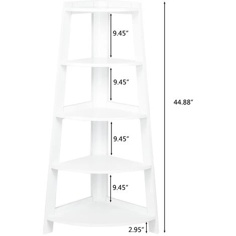 5 Tier Corner Shelf Stand Wood Display Storage Home Furniture White 4 5 Tier Corner Shelf Stand Wood Display Storage Home Furniture White - Image 2
