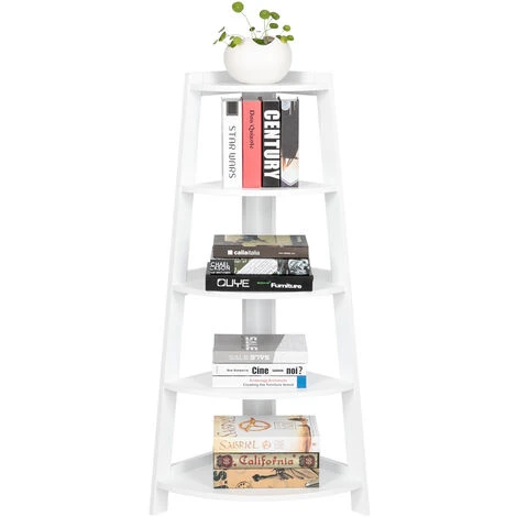 5 Tier Corner Shelf Stand Wood Display Storage Home Furniture White 6 5 Tier Corner Shelf Stand Wood Display Storage Home Furniture White - Image 4