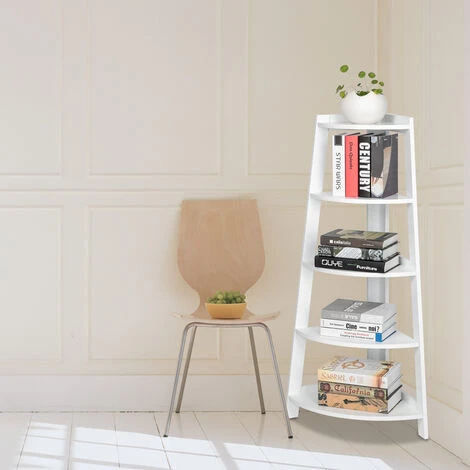 5 Tier Corner Shelf Stand Wood Display Storage Home Furniture White 7 5 Tier Corner Shelf Stand Wood Display Storage Home Furniture White - Image 5