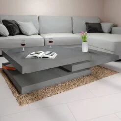 Casaria Coffee Table Rotatable Grey High Gloss 360° Square Modern Cube Design Living Room Side Sofa End Tea Tables Grey -Living Room Furniture Store 37949708 4