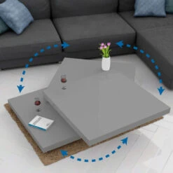 Casaria Coffee Table Rotatable Grey High Gloss 360° Square Modern Cube Design Living Room Side Sofa End Tea Tables Grey -Living Room Furniture Store 37949708 5