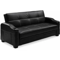 Nebraska Black Leather Sofa Bed