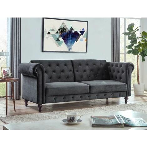Calgary Dark Grey Velvet 3 Seater Sofabed 4 Calgary Dark Grey Velvet 3 Seater Sofabed - Image 2