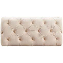 Melia Velvet Small Rectangle Pouffe, Ottoman Bench, Footrest, LUX Design, Button Detailed, Cream -Living Room Furniture Store 39814118 3