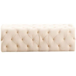 Melia Velvet Large Rectangle Pouffe, Ottoman Bench, Footrest, LUX Design, Button Detailed, Cream -Living Room Furniture Store 39814124 3