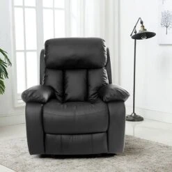 Chester Heated Leather Massage Recliner Chair. Sofa Lounge Gaming Home Armchair (Black)