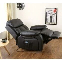 Chester Heated Leather Massage Recliner Chair. Sofa Lounge Gaming Home Armchair (Black) -Living Room Furniture Store 39924206 3
