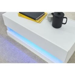 White Wood LED Light Coffee Table Centrepiece Gloss Lift Up Doors Shelf Storage -Living Room Furniture Store 40294599 3