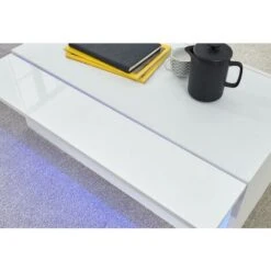 White Wood LED Light Coffee Table Centrepiece Gloss Lift Up Doors Shelf Storage -Living Room Furniture Store 40294599 4
