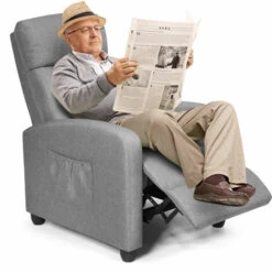 COSTWAY Recliner Armchair With Reclining Function And Adjustable Leg Rest, Upholstered Padded Single Sofa Seat, Home Office Living Room Lounge Chairs For Reading Resting Sleeping (Grey)