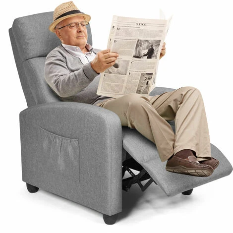 COSTWAY Recliner Armchair With Reclining Function And Adjustable Leg Rest, Upholstered Padded Single Sofa Seat, Home Office Living Room Lounge Chairs For Reading Resting Sleeping (Grey) 3 COSTWAY Recliner Armchair With Reclining Function And Adjustable Leg Rest, Upholstered Padded Single Sofa Seat, Home Office Living Room Lounge Chairs For Reading Resting Sleeping (Grey)