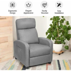 COSTWAY Recliner Armchair With Reclining Function And Adjustable Leg Rest, Upholstered Padded Single Sofa Seat, Home Office Living Room Lounge Chairs For Reading Resting Sleeping (Grey) 11 COSTWAY Recliner Armchair With Reclining Function And Adjustable Leg Rest, Upholstered Padded Single Sofa Seat, Home Office Living Room Lounge Chairs For Reading Resting Sleeping (Grey) -Living Room Furniture Store 40629355 5