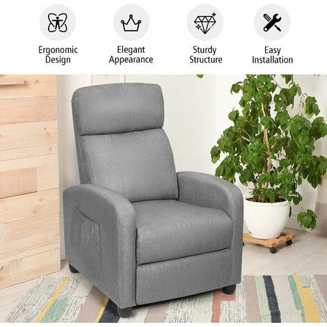 COSTWAY Recliner Armchair With Reclining Function And Adjustable Leg Rest, Upholstered Padded Single Sofa Seat, Home Office Living Room Lounge Chairs For Reading Resting Sleeping (Grey) 7 COSTWAY Recliner Armchair With Reclining Function And Adjustable Leg Rest, Upholstered Padded Single Sofa Seat, Home Office Living Room Lounge Chairs For Reading Resting Sleeping (Grey) - Image 5