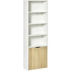 HOMCOM 2 Door 4 Shelves Tall Bookcase Modern Bookshelf Storage Display Unit White And Oak