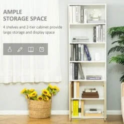 HOMCOM 2 Door 4 Shelves Tall Bookcase Modern Bookshelf Storage Display Unit White And Oak -Living Room Furniture Store 41003306 4