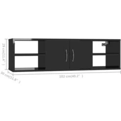 Wall Shelf High Gloss Black 102x30x29 Cm Engineered Wood VidaXL -Living Room Furniture Store 41025108 3