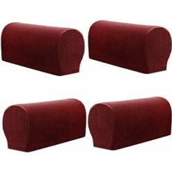 LITZEE Arm Rest Covers, Set Of 4 Stretch Armchair Couch Armrest Chair Covers For Furniture Protector, Anti-Slip Sofa Chair Arm Caps Spandex Polyester Slipcovers (Wine Red)