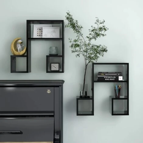 Wall Shelf 2 Pcs Black 50x15x50 Cm Engineered Wood VidaXL 4 Wall Shelf 2 Pcs Black 50x15x50 Cm Engineered Wood VidaXL - Image 2