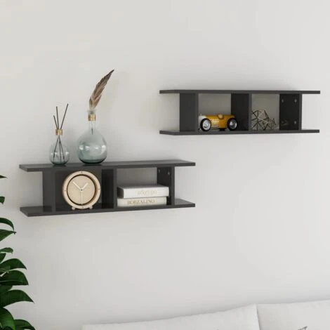 Wall Shelves 2 Pcs Grey 75x18x20 Cm Engineered Wood VidaXL 4 Wall Shelves 2 Pcs Grey 75x18x20 Cm Engineered Wood VidaXL - Image 2