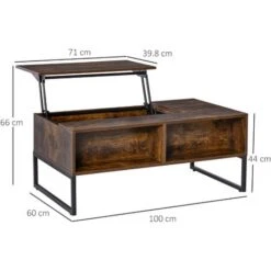 HOMCOM Extendable Lift Top Coffee Table W/ Hidden Storage Drawer Metal - Brown -Living Room Furniture Store 42718347 2