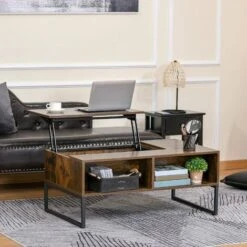 HOMCOM Extendable Lift Top Coffee Table W/ Hidden Storage Drawer Metal - Brown -Living Room Furniture Store 42718347 3