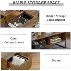 HOMCOM Extendable Lift Top Coffee Table W/ Hidden Storage Drawer Metal - Brown -Living Room Furniture Store 42718347 5