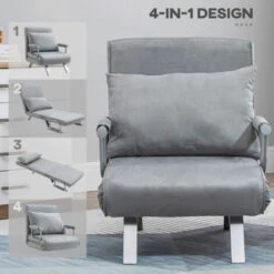 HOMCOM Sofa Bed Foldable Portable Armchair Sleeper Lounge With Pillow Grey Light Grey -Living Room Furniture Store 42767920 5