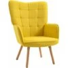 HOMCOM Modern Accent Chair Velvet-Touch Tufted Wingback Armchair Wood Legs Yellow -Living Room Furniture Store 42768465 1