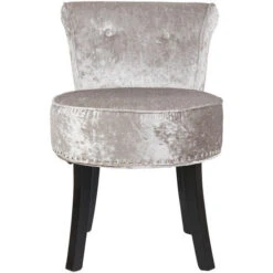Upholstered Velvet Vanity Stool Chair With Wood Legs Bedroom Dressing Stool, Silver -Living Room Furniture Store 42771930 3