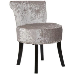 Upholstered Velvet Vanity Stool Chair With Wood Legs Bedroom Dressing Stool, Silver -Living Room Furniture Store 42771930 4