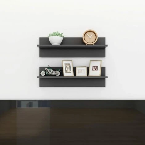 Wall Shelf 2 Pcs Grey 60x11.5x18 Cm Engineered Wood VidaXL 4 Wall Shelf 2 Pcs Grey 60x11.5x18 Cm Engineered Wood VidaXL - Image 2