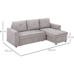 HOMCOM Linen-Look L-Shaped Sofa Bed W/ Storage Bed Sleeper Flat Studio Grey 8 HOMCOM Linen-Look L-Shaped Sofa Bed W/ Storage Bed Sleeper Flat Studio Grey -Living Room Furniture Store 43421810 2