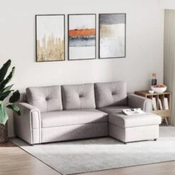 HOMCOM Linen-Look L-Shaped Sofa Bed W/ Storage Bed Sleeper Flat Studio Grey 9 HOMCOM Linen-Look L-Shaped Sofa Bed W/ Storage Bed Sleeper Flat Studio Grey -Living Room Furniture Store 43421810 3