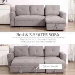 HOMCOM Linen-Look L-Shaped Sofa Bed W/ Storage Bed Sleeper Flat Studio Grey 10 HOMCOM Linen-Look L-Shaped Sofa Bed W/ Storage Bed Sleeper Flat Studio Grey -Living Room Furniture Store 43421810 4