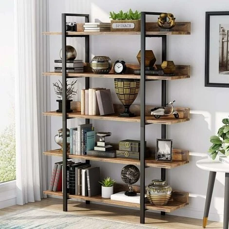 Bookshelf Bookcase Storage Rack Standing Shelf 5-Tier Industrial Stable Bookcase With Iron Tube Frame For Home, Living Room, Bedroom,Office By Tribesigns(Rustic Brown) 3 Bookshelf Bookcase Storage Rack Standing Shelf 5-Tier Industrial Stable Bookcase With Iron Tube Frame For Home, Living Room, Bedroom,Office By Tribesigns(Rustic Brown)