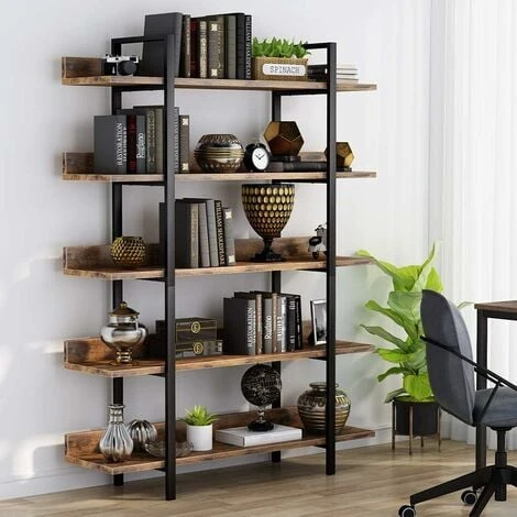 Bookshelf Bookcase Storage Rack Standing Shelf 5-Tier Industrial Stable Bookcase With Iron Tube Frame For Home, Living Room, Bedroom,Office By Tribesigns(Rustic Brown) 4 Bookshelf Bookcase Storage Rack Standing Shelf 5-Tier Industrial Stable Bookcase With Iron Tube Frame For Home, Living Room, Bedroom,Office By Tribesigns(Rustic Brown) - Image 2