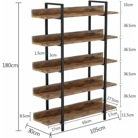 Bookshelf Bookcase Storage Rack Standing Shelf 5-Tier Industrial Stable Bookcase With Iron Tube Frame For Home, Living Room, Bedroom,Office By Tribesigns(Rustic Brown) 7 Bookshelf Bookcase Storage Rack Standing Shelf 5-Tier Industrial Stable Bookcase With Iron Tube Frame For Home, Living Room, Bedroom,Office By Tribesigns(Rustic Brown) - Image 5