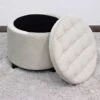 Cream Velvet Round Ottoman Storage Stool Footrest