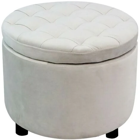 Cream Velvet Round Ottoman Storage Stool Footrest 4 Cream Velvet Round Ottoman Storage Stool Footrest - Image 2
