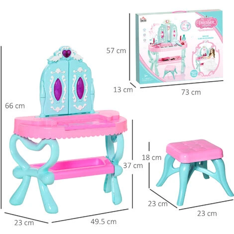 HOMCOM 2 In 1 Kids Vanity Dressing Table Play Set 13 Key Piano Keyboard Aged 3-6 4 HOMCOM 2 In 1 Kids Vanity Dressing Table Play Set 13 Key Piano Keyboard Aged 3-6 - Image 2