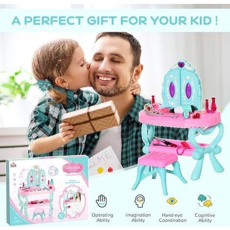 HOMCOM 2 In 1 Kids Vanity Dressing Table Play Set 13 Key Piano Keyboard Aged 3-6 6 HOMCOM 2 In 1 Kids Vanity Dressing Table Play Set 13 Key Piano Keyboard Aged 3-6 - Image 4