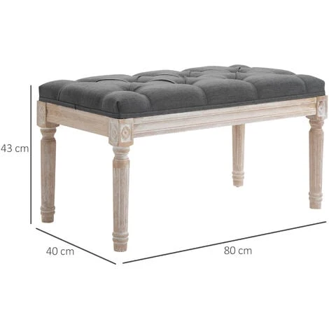 HOMCOM Accent Bench Tufted Upholstered Foot Stool Linen-Touch Fabric Ottoman Gray 4 HOMCOM Accent Bench Tufted Upholstered Foot Stool Linen-Touch Fabric Ottoman Gray - Image 2