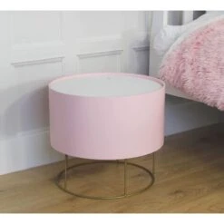 Pink Stool Storage Ottoman With Metal Stand Round Wooden & Iron With Internal Concealed Storage Modern Footstool Ottoman